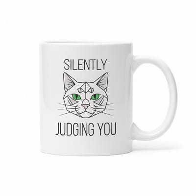 330ml Silently Judging You Kat Mok – Grappige Groene-Ogen Koffiebeker Cadeau voor Kattenliefhebbers