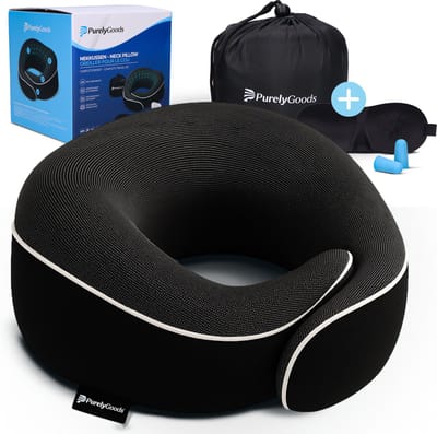 PurelyGoods® Nekkussen Vliegtuig - 28 cm - Masker & Oordoppen - Zwart