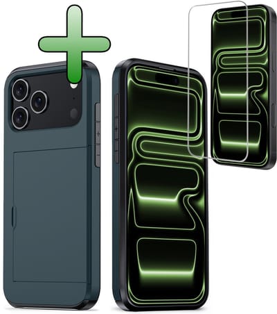 Hoes Geschikt voor iPhone 17 Pro / 18 Pro Hoesje Hard Case Met Pas Houder Met Screenprotector - Hoesje Geschikt voor iPhone 17 Pro / 18 Pro Hoes Shockproof Hard Cover Met Kaarthouder - Donkerblauw