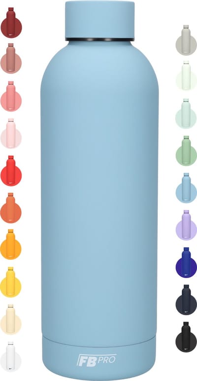 Drinkfles - Dubbelwandige waterfles - Thermosfles - RVS thermos fles - Geschikt voor warme en koude dranken - Extra grip door rubbercoating - 500 ML - Blauw