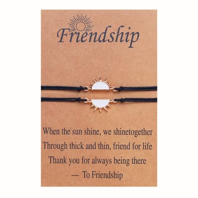 Vriendschapsarmbandjes voor 2 met Zon Wit - Zwarte Bandjes - BFF Armband op Cadeau kaartje - Pax Amare