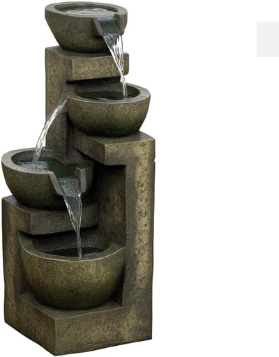 Linkforu – Waterfontein met Waterpomp - Verstelbaar 4 Lagen Waterafvoer – Waterornament – Waterval – Steenlook – 25x24x60 cm