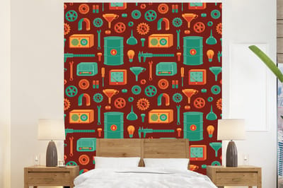 Behang - Fotobehang Patroon - Retro - Gereedschap - Breedte 225 cm x hoogte 280 cm