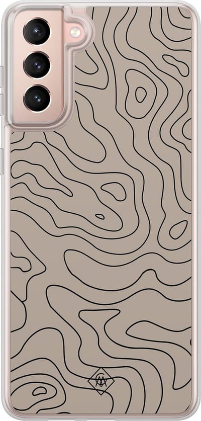 Casimoda® hoesje - Geschikt voor Samsung Galaxy S21 Plus - Abstract Lines - 2-in-1 case - Schokbestendig - Geometrisch patroon - Verhoogde randen - Bruin/beige, Transparant