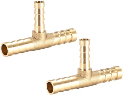 Virtubuy - Brass Fitting - 3 Way Barbed Connector - 8mm x 6mm x 8mm - Geschikt voor Water en Gas - 2 Stuks - Robuuste Verbinding