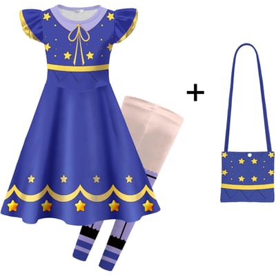 Costume Lily Lovebraids pour Fille Dessin Animé Imprimé Robe Halloween Temps de Jeu Tenue Lily Carnaval Fête d'Anniversaire Vestidos 4T(110) blue