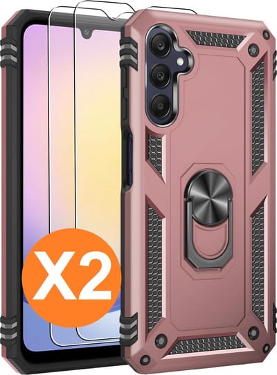 Hoesje Geschikt voor Samsung Galaxy A25 Hoesje Rose Goud Anti-Shock Hybrid Armor hoesje - met screenprotector Galaxy A25 5G - 2 pack
