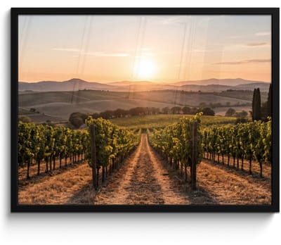 Poster in lijst - Fotolijst 80x60 cm - Posters - Wijngaard - Zonsondergang - Landschap - Posterlijst zwart - Decoratie - Wanddecoratie woonkamer - Muurdecoratie slaapkamer
