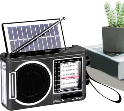 Draagbare AM/FM Radio - Zonne-energie Radio - Outdoor Activiteiten - Ingebouwde LED Verlichting - 17.3 x 10.3 cm