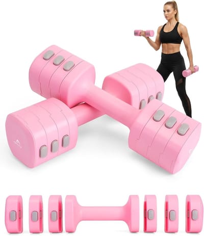 Dumbbell Set voor Thuis Gym, 4-in-1 Verstelbare Gewichten voor Vrouwen, Ideaal voor Krachttraining en Fitness, 5 kg, Roze