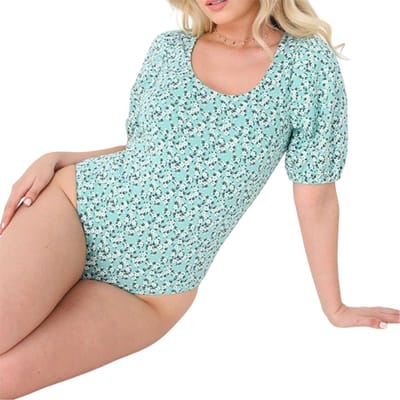 Brave Soul Bodysuit voor dames met kleine bloemenprint en pofmouwen (Groen)