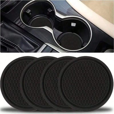 4 pièces Support de gobelet de voiture en silicone noir, Tapis de gobelet rond antidérapant, Accessoires créatifs pour intérieur de voiture, Sous-verre antidérapant universel en silicone pour voitures Black