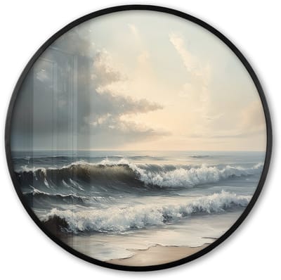 Poster in lijst Rond - Fotolijst 60x60 cm - Posters - Strand - Zee - Zonsondergang - Ronde posterlijst zwart - Decoratie - Wanddecoratie woonkamer - Muurdecoratie slaapkamer