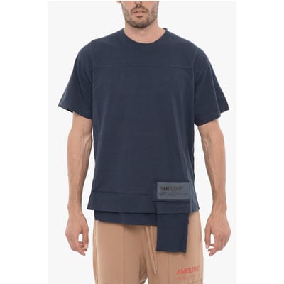 Effen T-shirt met ronde hals en taillezak in blauw