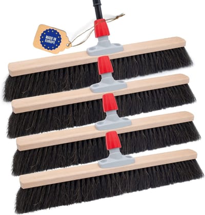 4x bezems natuurhaar 40 cm I met steel I telescopische steel I paardenhaar zwart I bezem voor binnen I garde universele bezem huisbezem binnen
