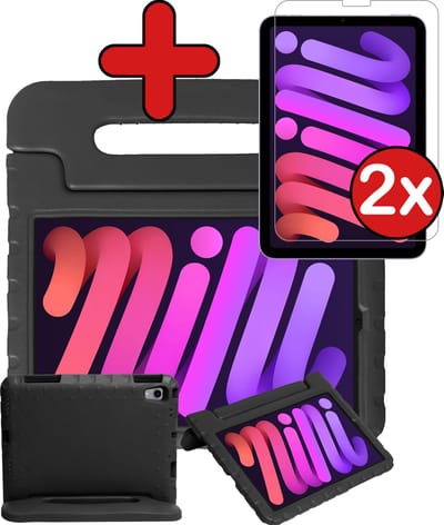 Hoesje - Geschikt voor Apple iPad Mini 6 (2021) - 8.3 inch - 6e Generatie - Met 2x Screenprotector - Kinderhoes - Shockproof Bumper - Kidsproof Case - Tablethoes - Kinder Hoes Cover - Zwart