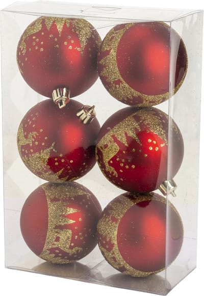Cosy at Home gedecoreerde kerstballen - 6x - 8 cm - kunststof - rood
