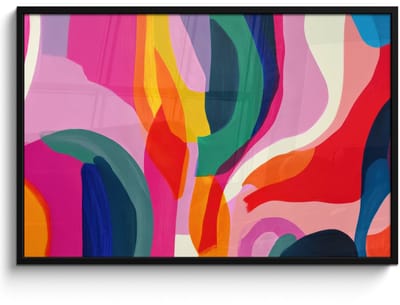 Poster in lijst - Fotolijst 120x80 cm - Posters - Vormen - Golvend - Abstract - Felroze - Posterlijst zwart - Decoratie - Wanddecoratie woonkamer - Muurdecoratie slaapkamer