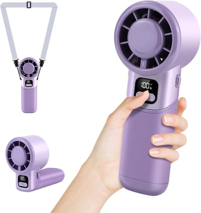 Draagbare handventilator, 3-in-1 mini-ventilator met hoge snelheid en turbine, oplaadbare persoonlijke ventilator van 3600 mAh met led-display, 90° opvouwbare zakventilator, geschikt voor reizen/woon-werkverkeer/buitenactiviteiten