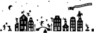 Herbruikbare statische raamfolie Sinterklaas dorp | Thema Sinterklaas | Sint en Piet | Sintdorp | Sinterklaasdorp