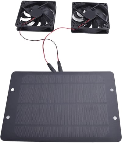 Dubbele Zonneventilator - Zonnepaneel Kit - Ventilatie Buiten - Energiebesparend Ontwerp - 34x19x3 cm - Zwart