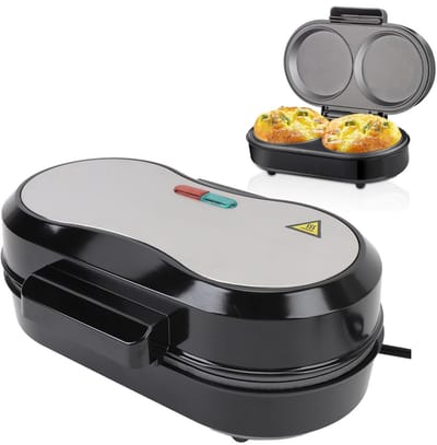 Qcwwy Elektrische Pannenkoekenmaker 850W - Compacte Dubbele Grill voor Burgers en Omeletten