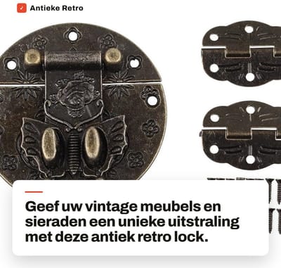 Dailygoods- Sluiting retro design - Sluitring - Sluiting sieraden maken - Haspel 58 x 58 mm - Scharnier 30 x 22 mm - Robuust en eenvoudig te monteren - Boxslot