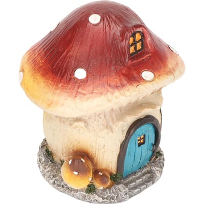 Paddenstoelenhuisje Ornament Hars Waterdicht Prachtige Paddenstoel Decoraties voor Buitentuinen beige