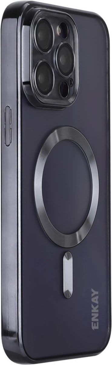 ENKAY Hoesje - Geschikt voor iPhone 16 Pro Hoesje - ENKAY Metallic TPU Back Cover met Camera Lens Protector - MagSafe Compatible - Zwart