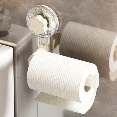 Wandgemonteerde toiletpapierhouder met zuignappen - Zelfklevend, geen boren vereist voor installatie, kunststof voor keuken en badkamer