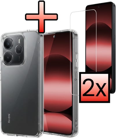 Hoesje - Met 2x Screenprotector - Geschikt voor Xiaomi Redmi Note 14 5G - Sterk & Shockproof - Back Cover - Siliconen Case - Telefoon Hoes - Transparant