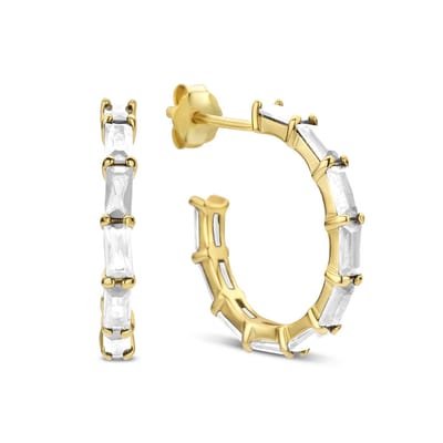 New Bling 9NB-0923 Zilveren Halve Oorringen - Dames - Zirkonia - Baquette - 19 mm Doorsnee - Wit - Goudkleurig