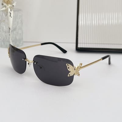 Nieuwe Y2K Randloze Vlinder Vierkante Zonnebril Voor Vrouwen Voor Voor Mannen Retro Stijl Zonlicht Bril Premium Designer Steampunk Roze UV400