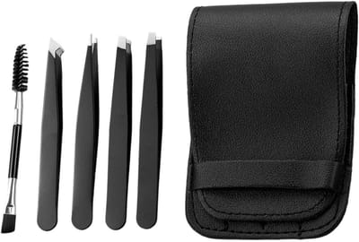 Pincet Set - Precisie Trimmer - Verzorging Gezicht - Fijn Uitgelijnde Punten - 5 Delig - Zwart