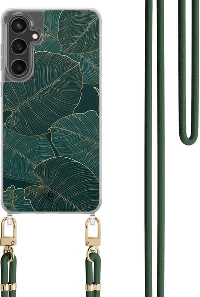 Casimoda® hoesje met koord - Geschikt voor Samsung S24 FE - Monstera Leaves - Afneembaar koord - TPU/polycarbonaat - Groen