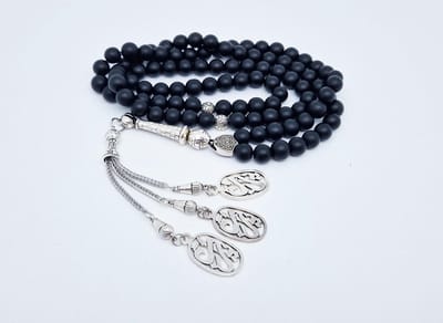 Handgemaakte tesbih "Tasbih" natuursteen "Mat zwart onyx" - Aantal kralen 99 - Diameter kralen 8MM - met metaal tassel "Yarab" - Een mooi cadeau-idee