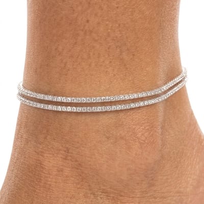 Zilverkleurig enkelbandje voor dames – dubbele laag – minimalistisch enkel sieraad – glanzend metaal – elegante enkelketting voor zomer en strand