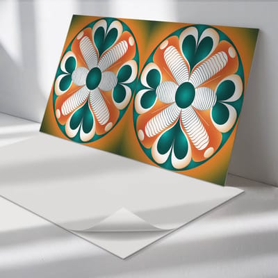 Wallfluent Vinyl Wandpaneel - Symmetrisch bloemenpatroon Vinyl Wandbekleding - 100 cm x 50 cm - Turkoois PVC wandpaneel - 1 stuk - Rechthoekig Wandbekleding Vinyl - Abstractie Wandpaneel - Zelfklevend Muurpaneel - Wandpaneel Keuken en Badkamer