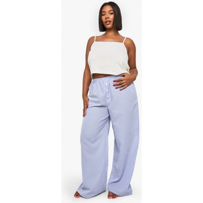 boohoo Dames Pointelle vest en wijde pijamabroek PJ-set | Blue | Maat: 16