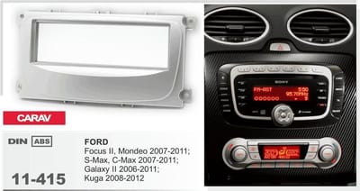 1-DIN FORD Focus II, Mondeo, S-Max, C-Max 2007-2011; Galaxy II 2006-2011; Kuga 2008-2012 (Silver) afdeklijst / installatiekit Audiovolt 11-415