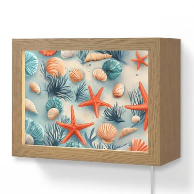 Wandlamp 20x15 cm - Oplaadbaar - Zeesterren - Schelpen - Illustratie - Zand - Wandlampen binnen woonkamer - Slaapkamer lamp met kabel - Decoratieve nachtlamp - Vloerlamp snoer
