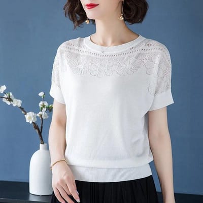 Ijszijde Trui T-shirt Korte Mouw Dames Losse Zomer Koel Set T-shirt Korte Top Dun Dames Hol XXXL