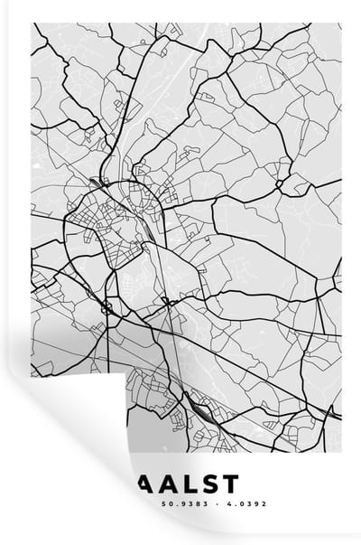Muurstickers - Sticker Folie - Zwart Wit – België – Plattegrond – Stadskaart – Kaart – Aalst - 20x30 cm - Plakfolie - Muurstickers Kinderkamer - Zelfklevend Behang - Zelfklevend behangpapier - Stickerfolie
