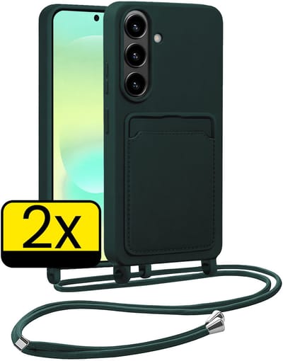 Hoesje Geschikt voor Samsung A37 Hoesje Met Koord Siliconen Case - Hoes Geschikt voor Samsung Galaxy A37 Backcover Met Afneembaar Koord - Donkergroen - 2 Stuks