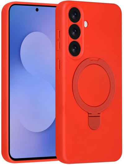 Backcover Hoesje Geschikt voor: Samsung Galaxy S25 Volledig Dekkende Schokbestendige Siliconen Backcover met Ringstandaard – 360° Bescherming - Classic Red