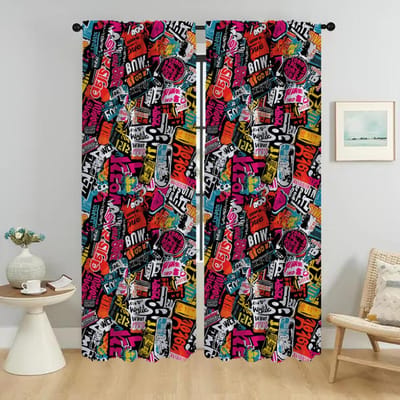 Graffiti Kunst Verduisteringsgordijnen 2 Stuks Shades Halloween Decoratie Keukengordijnen voor Woonkamer Gordijn Scheidingswand Elegant W50xH70cmx2pcs-CL black