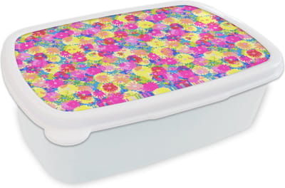 Broodtrommel Wit - Lunchbox - Brooddoos - Bloesem - Zomer - Regenboog - Bloem - Design - 18x12x6 cm - Volwassenen