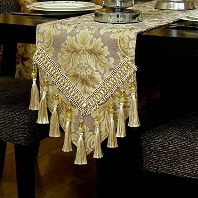 Moderne Chenille Jacquard Tafelloper, paars + kant, 30 * 240cm