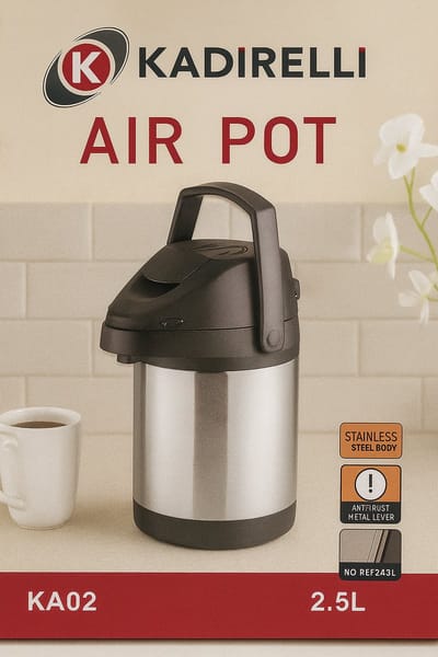 Kadirelli Thermoskan 2,5 L – RVS Isolatiefles met Drukknop Pompkan