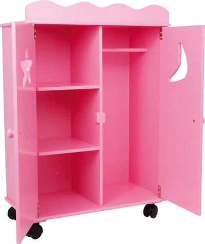 Houten Poppenkast Kast - Kledingkast voor Poppen - Roze - Vanaf 3 Jaar